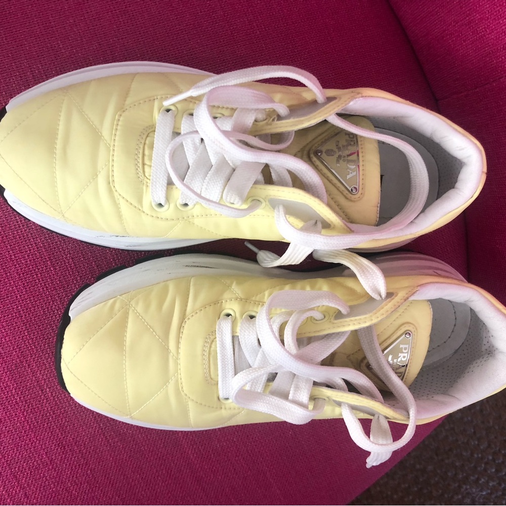Prada Yellow Nylon Quilted Sneakers Size 36 - Picture 3 of 10